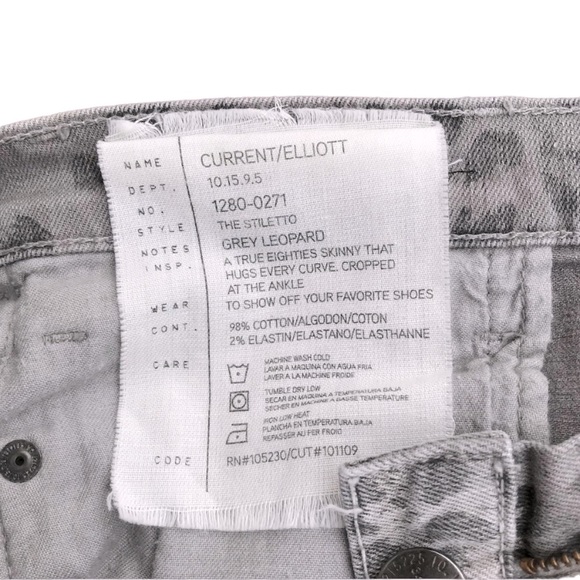 Current/Elliott Grey Leopard Stiletto Skinny Jeans - Size 28 - Picture 5 of 5